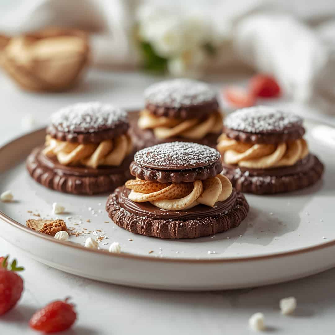 Chocolate Pizzelles With Creamy Cannoli Filling 2 Chocolate Pizzelles With Creamy Cannoli Filling