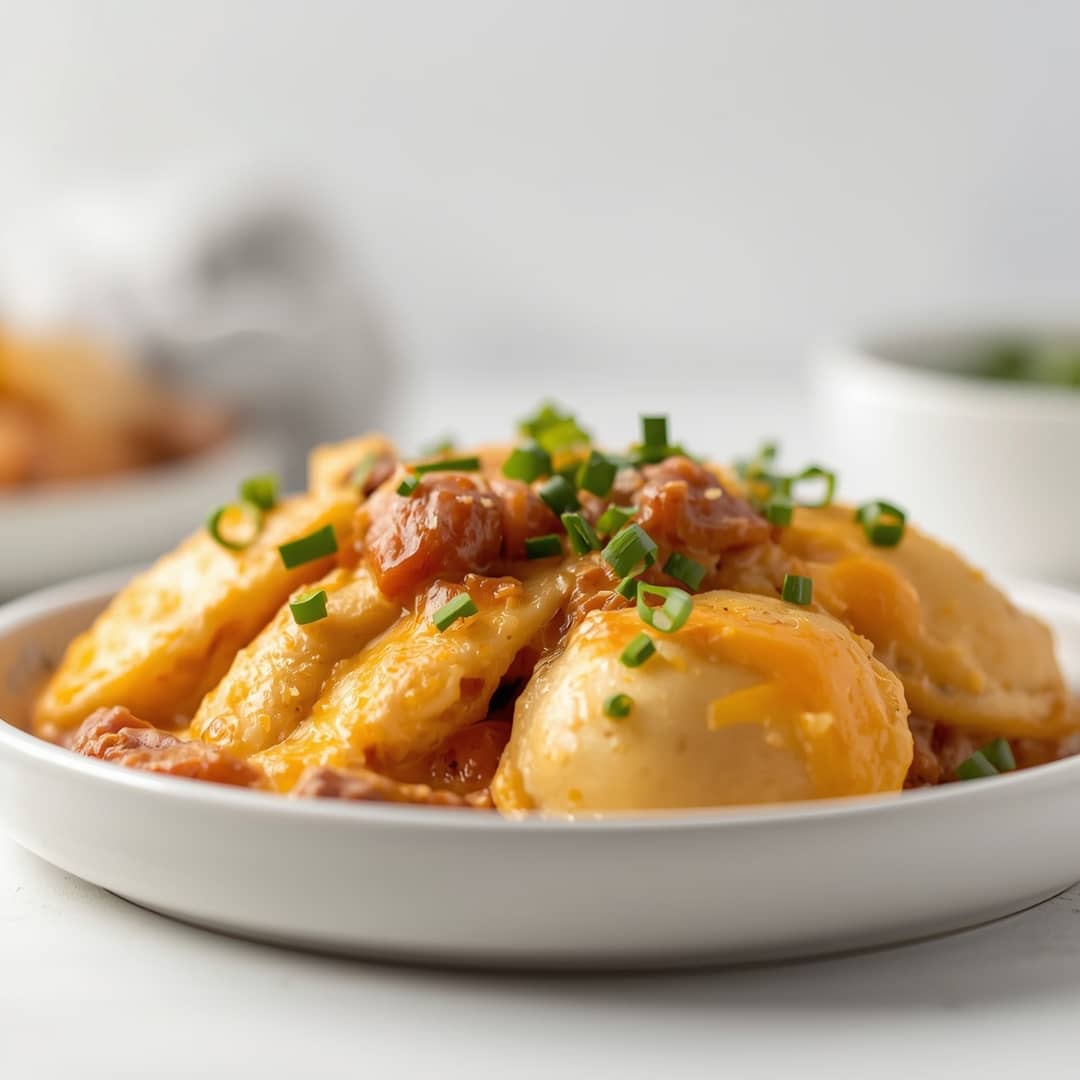 Creamy Cheesy Crockpot Pierogi Beef Kielbasa Casserole