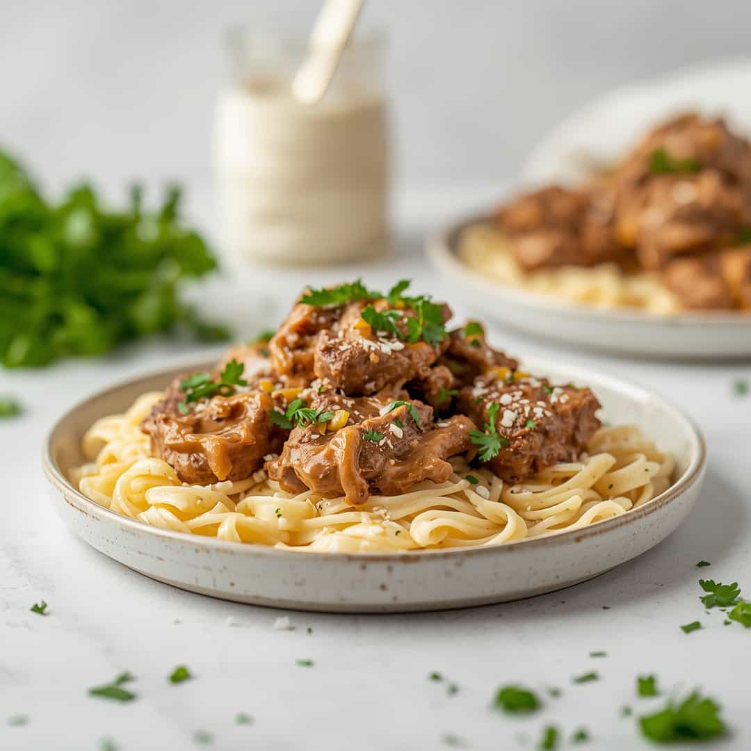 Crockpot Creamy Garlic Steak Bites