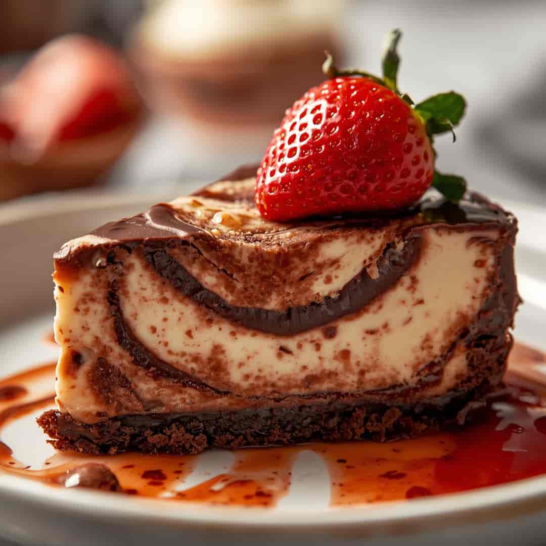 Decadent Chocolate Strawberry Swirl Cheesecake