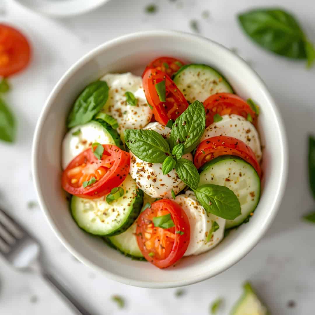 Easy Cucumber Caprese Salad 2 Easy Cucumber Caprese Salad