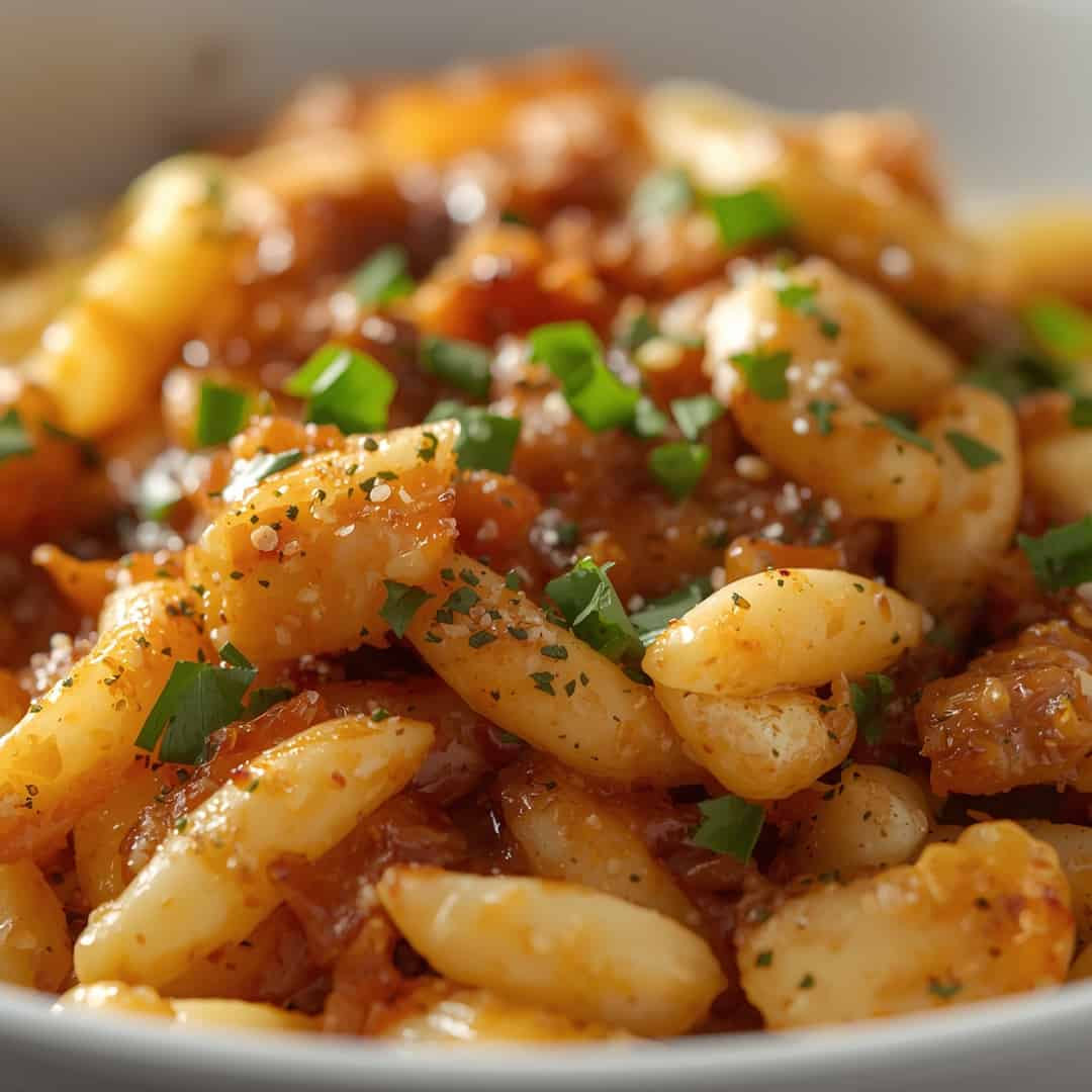 French Onion Chicken Orzo Casserole