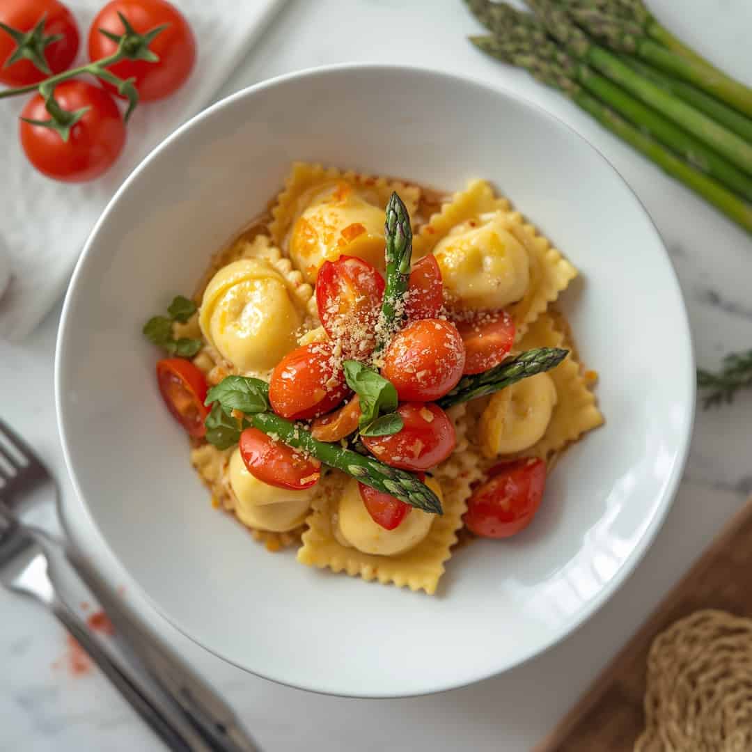 Fresh Ravioli Tomatoes Asparagus