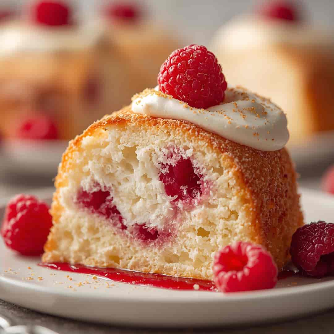 Homemade Raspberry Cream Angel Food Cake
