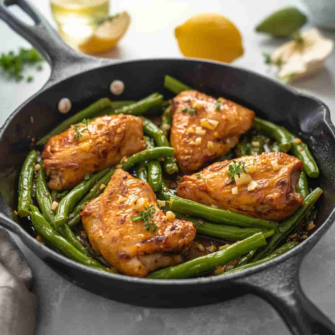 Juicy Lemon Garlic Butter Thighs Green Beans Skillet