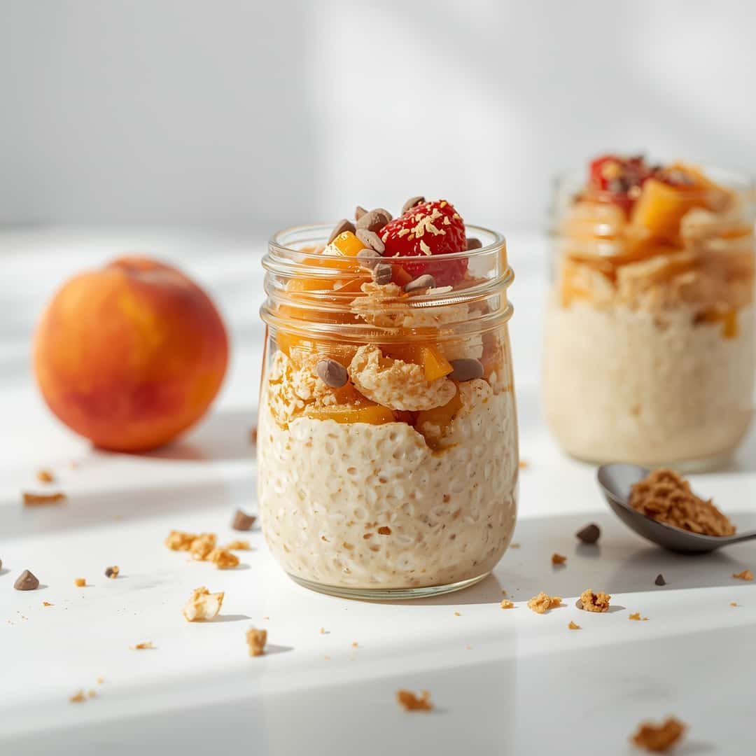 Peach Cobbler Overnight Oats 2 Peach Cobbler Overnight Oats
