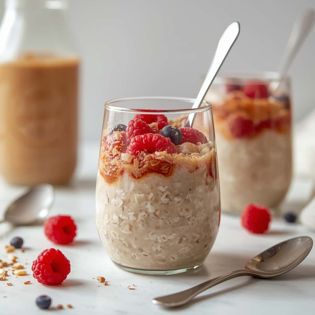 Peanut Butter Raspberry Overnight Oats 2 Peanut Butter Raspberry Overnight Oats