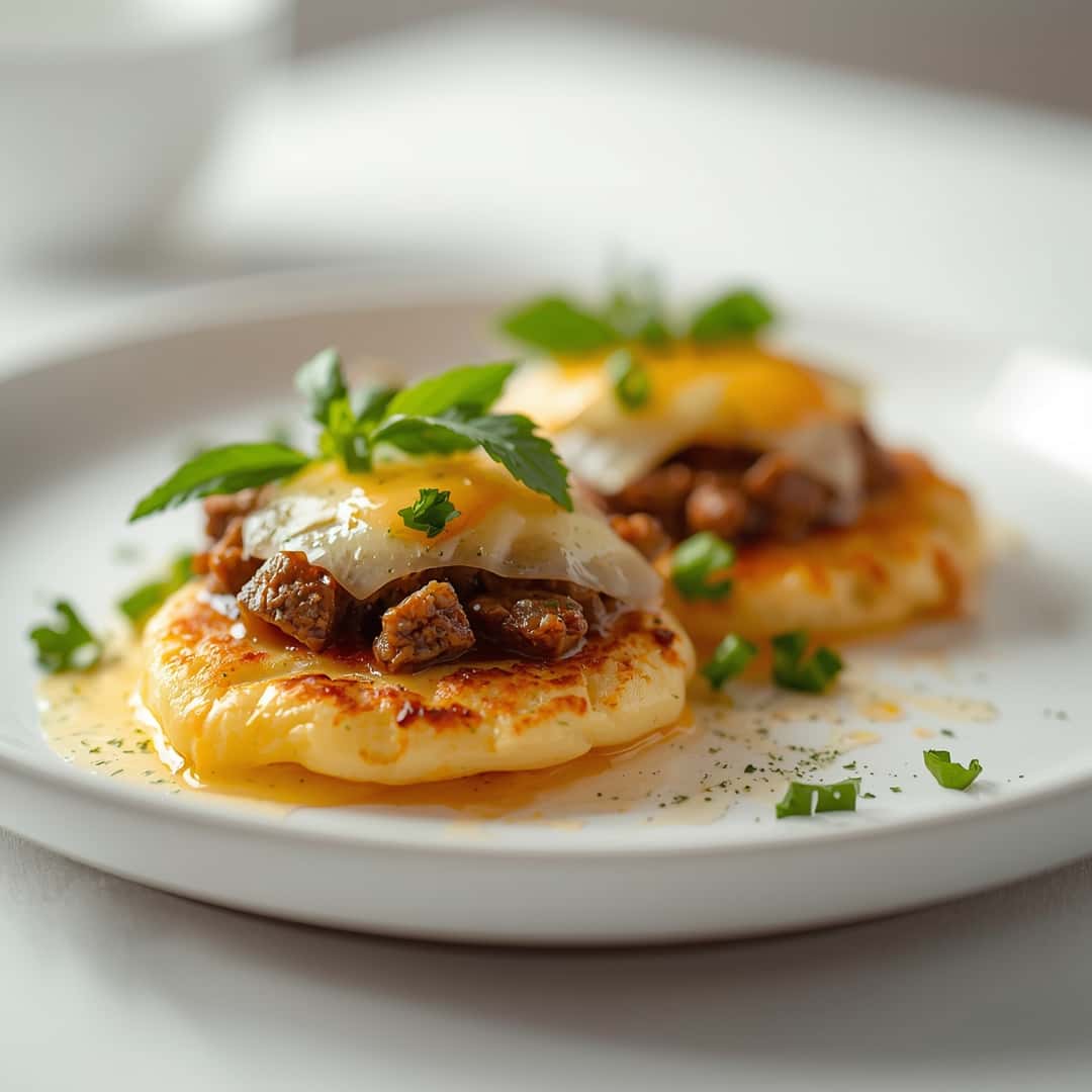 Potato Pancakes Stuffed With Savory Beef And Melty Cheese 2 Potato Pancakes Stuffed With Savory Beef And Melty Cheese