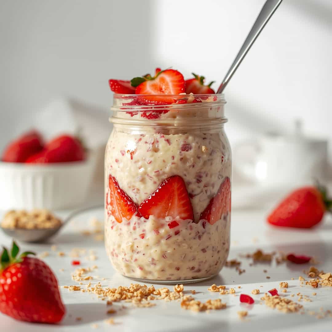 Protein Strawberry Cheesecake Overnight Oats