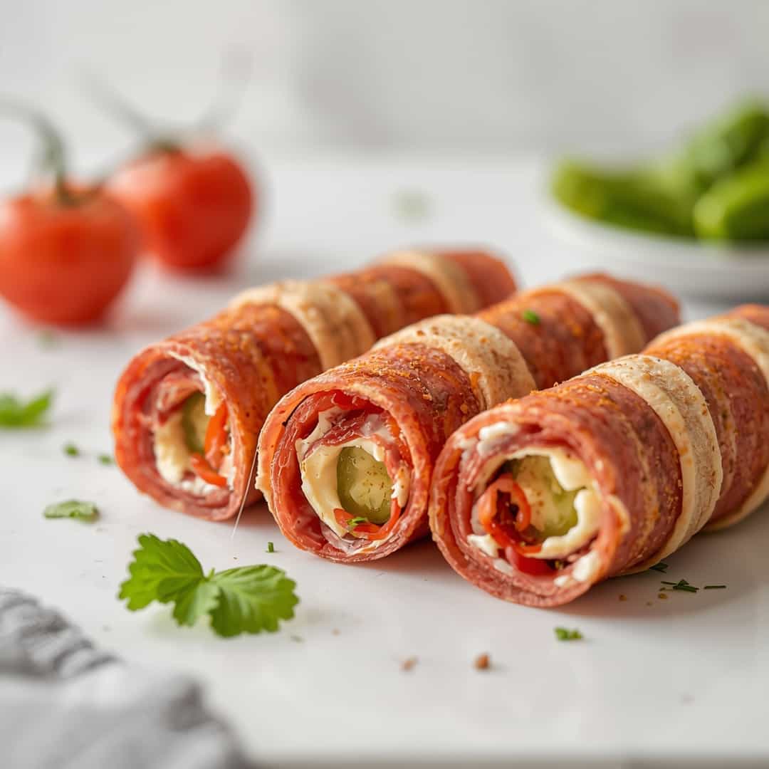 Salami Cream Cheese Pepperoncini Roll-Ups