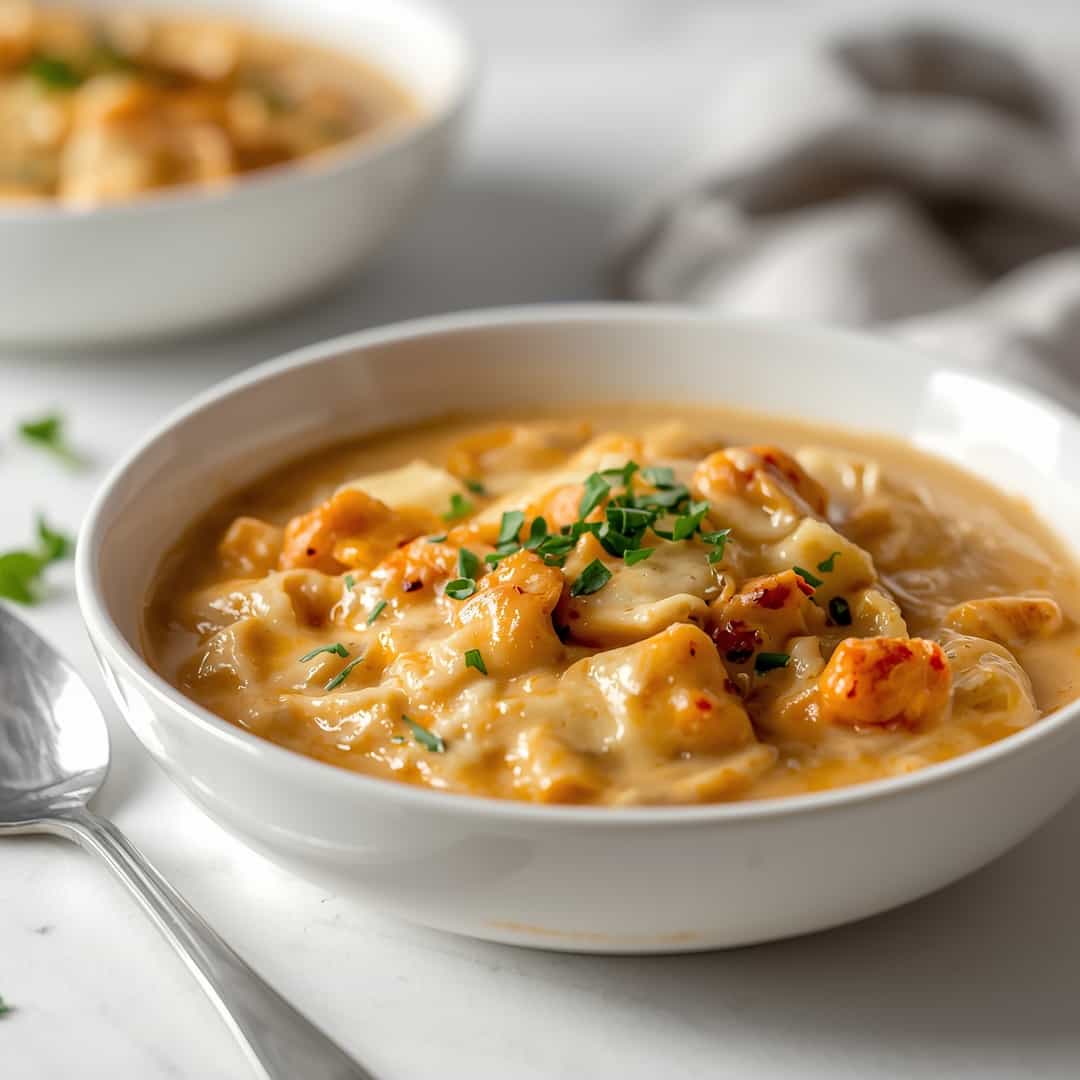 Slow Cooker Chicken Alfredo Lasagna Soup