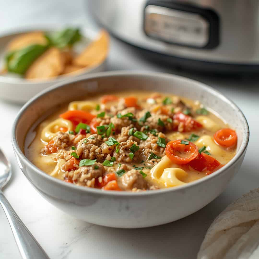 Slow Cooker Creamy Sausage Tortellini Soup