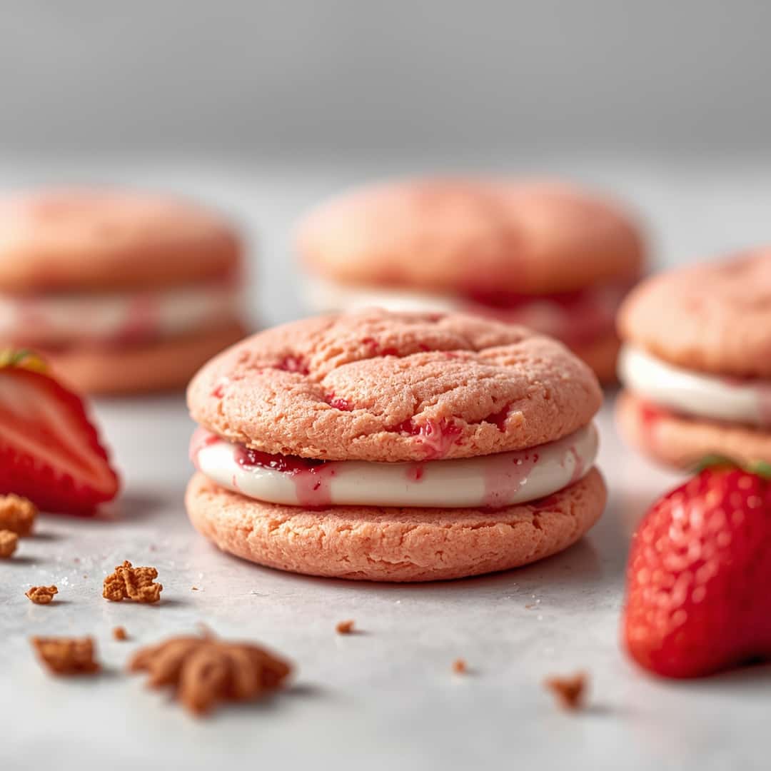 Soft Strawberry Cake Mix Sandwich Cookies