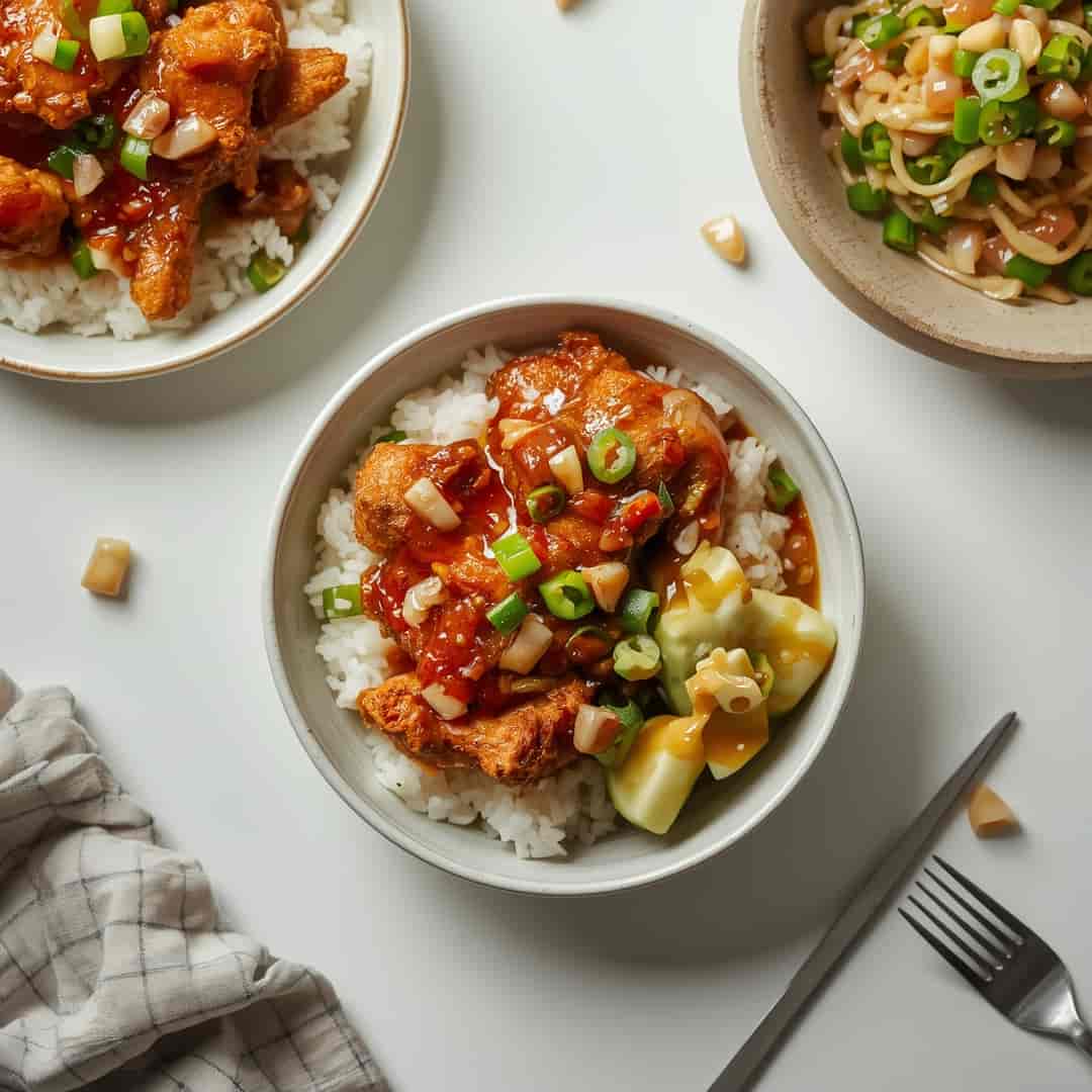 Sticky Korean Fried Chicken Rice Bowls 2 Sticky Korean Fried Chicken Rice Bowls