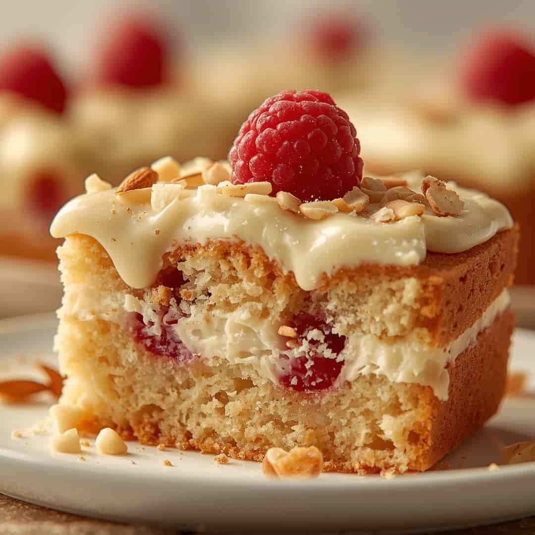 White Chocolate Almond Raspberry Cake