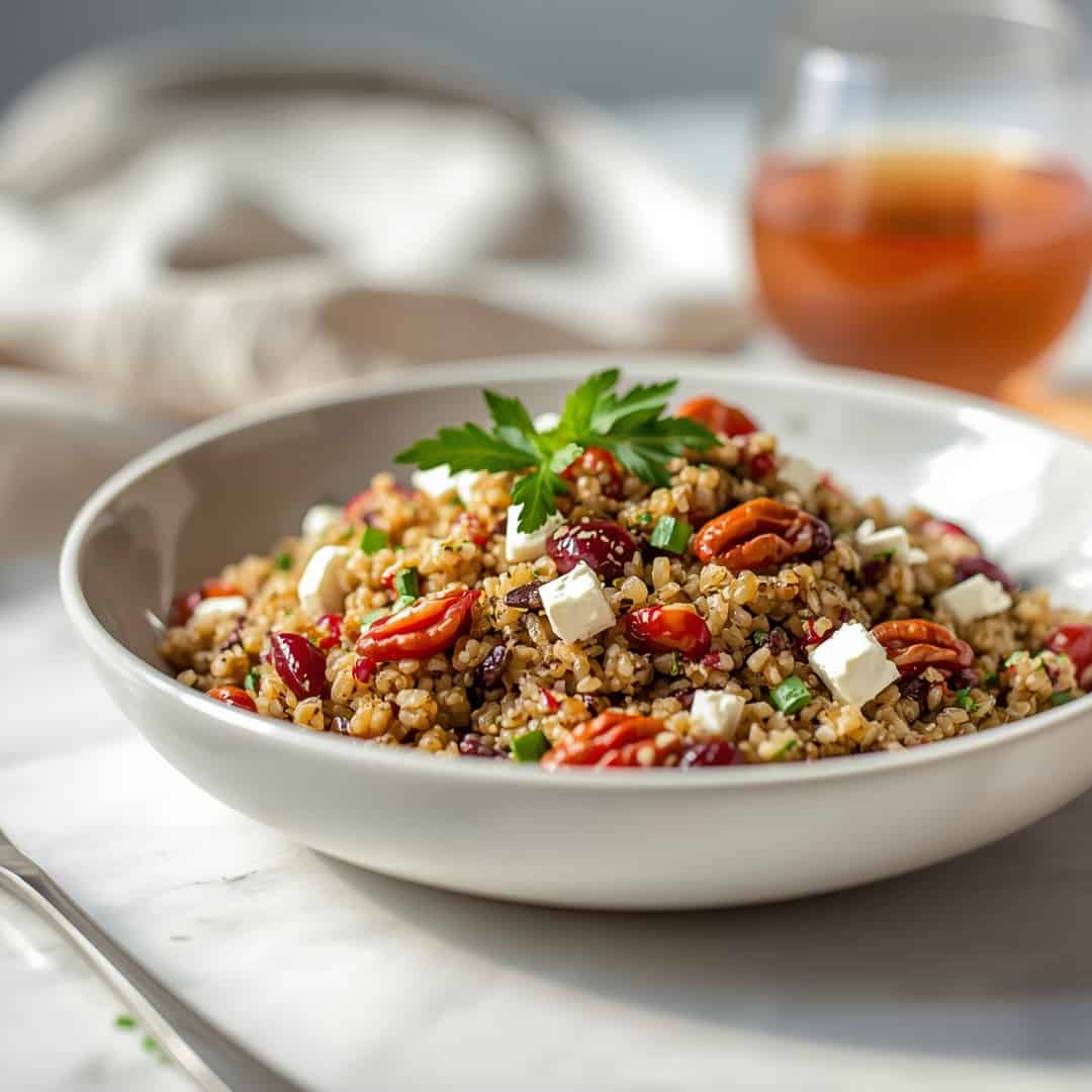 Cranberry Non Alcoholic Ale Quinoa Salad With Feta Pecans