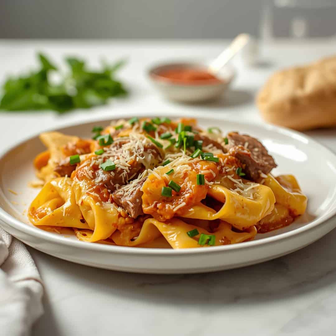 Golden Cheese Steak Tortellini Casserole