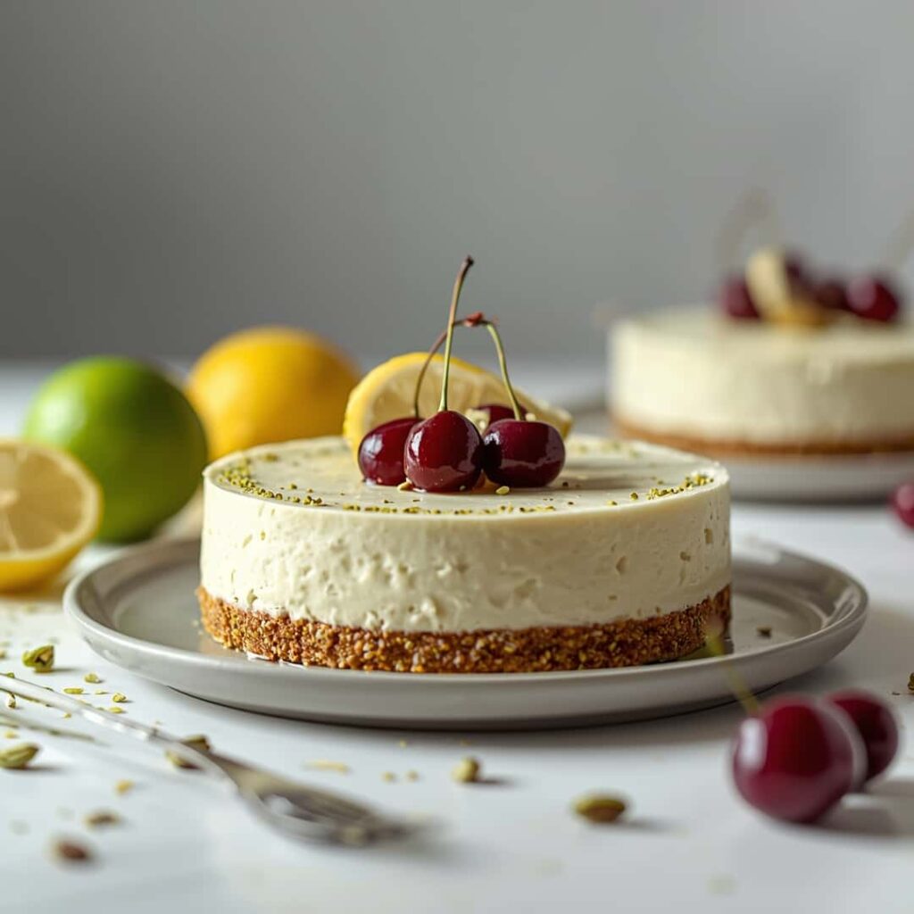 Lemon-Lime Cherry Pistachio Cheesecake