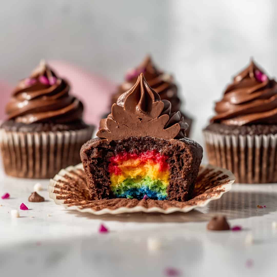 Magical Chocolate Rainbow Cupcakes