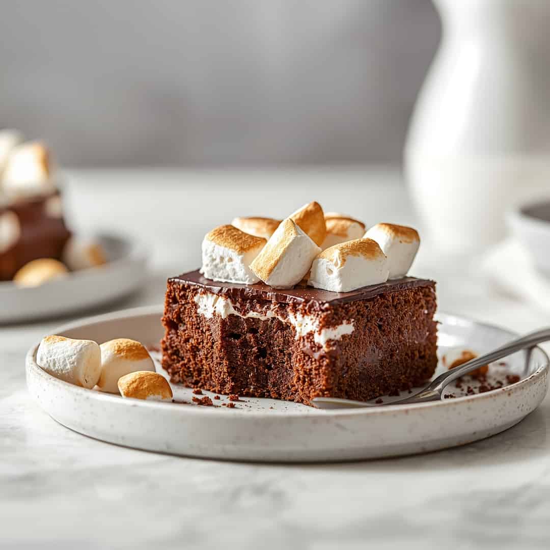 Marshmallow Chocolate Poke Cake