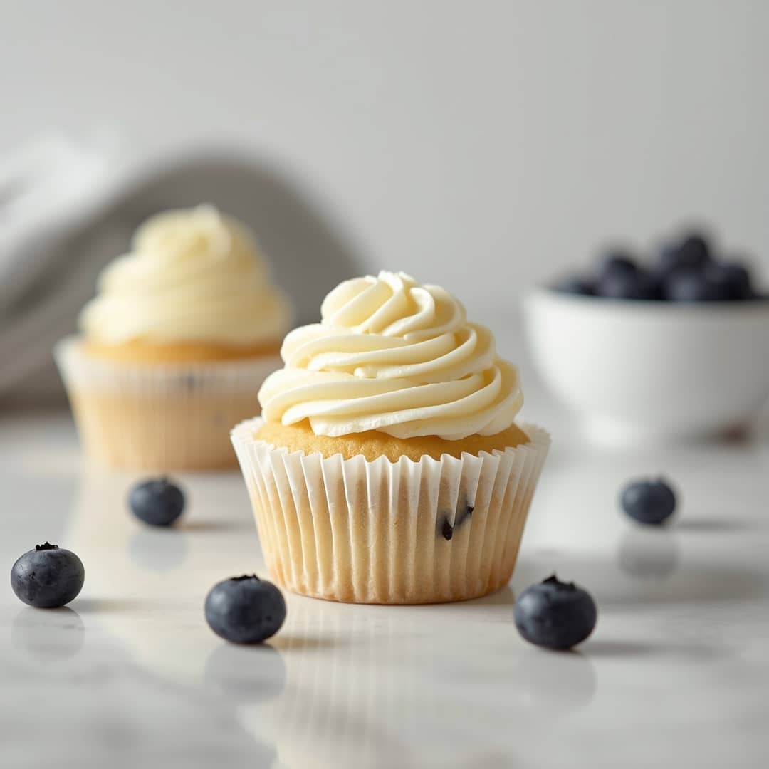 Moist White Chocolate Blueberry Cupcakes