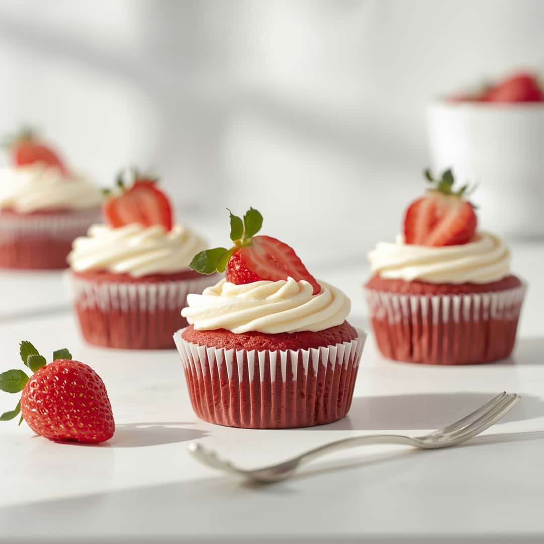 Strawberry Cheesecake Red Velvet Cupcakes