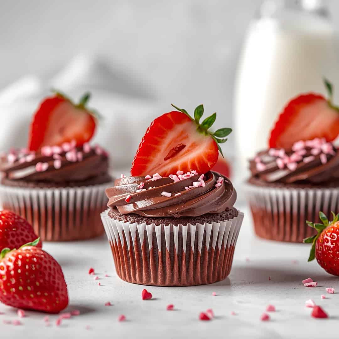 Valentines Chocolate Covered Strawberry Cupcakes