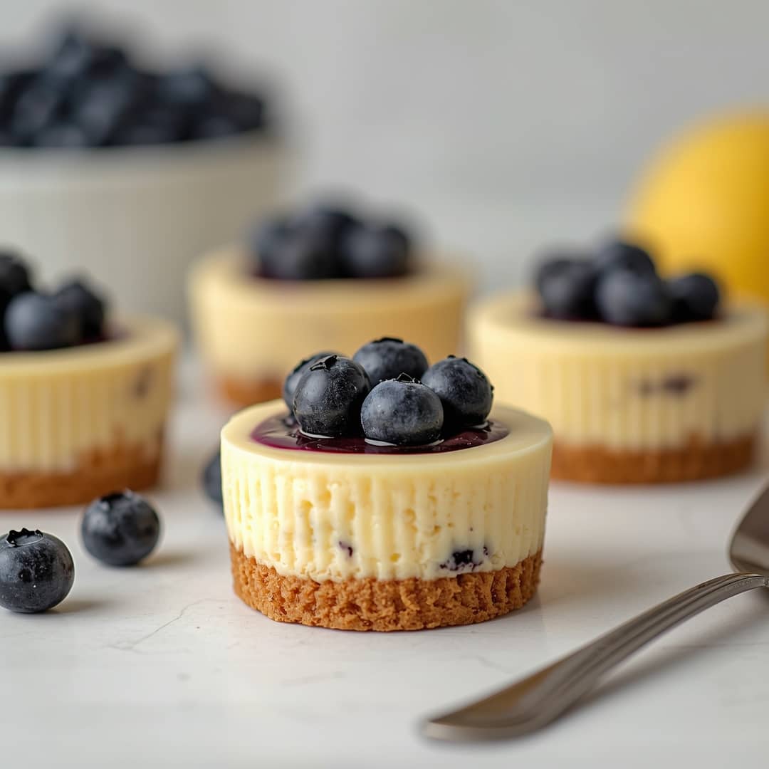 Juicy Mini Lemon Blueberry Cheesecakes