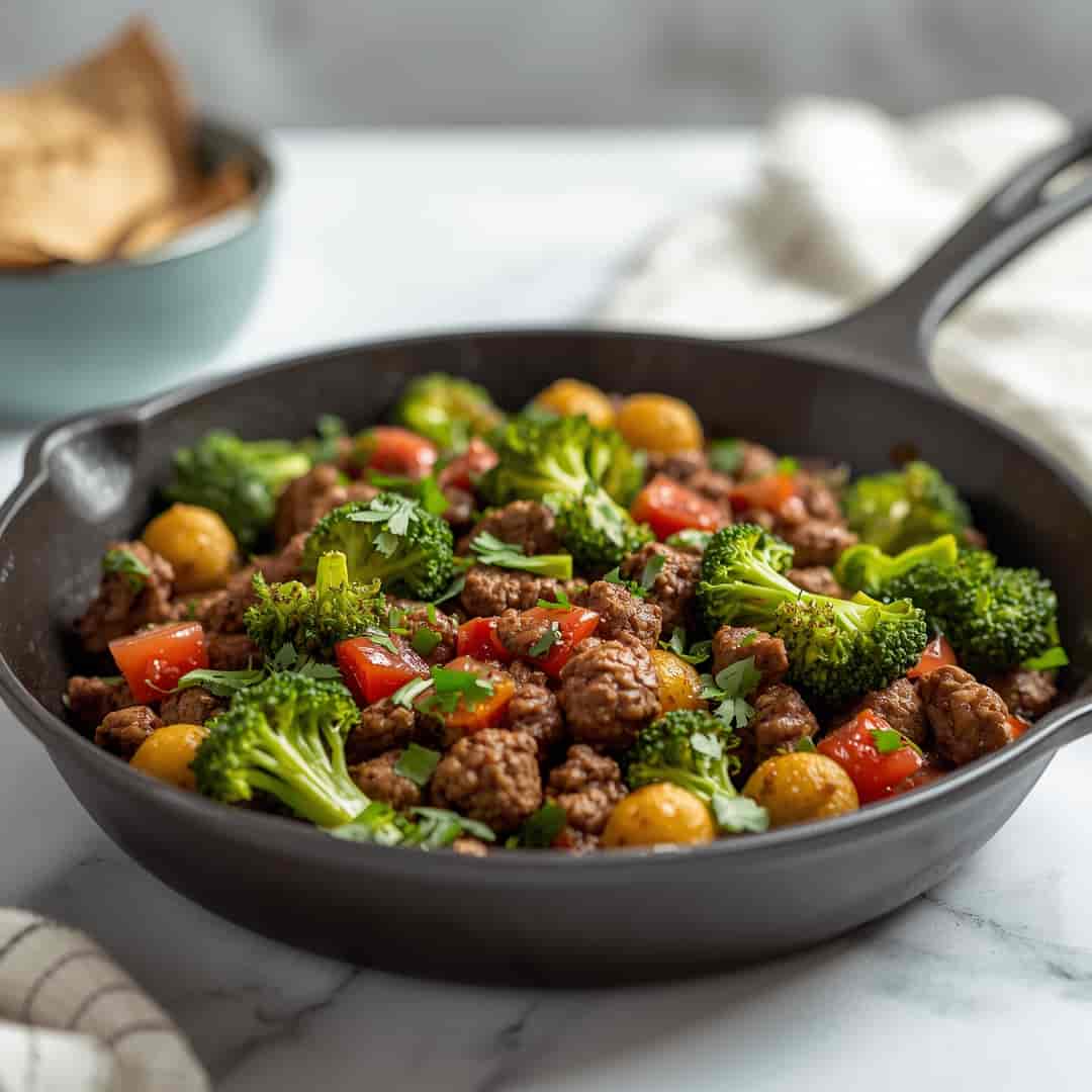 Keto Beef Hamburger Broccoli Skillet Easy Low Carb
