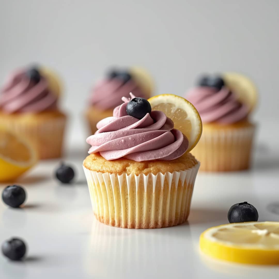 Lemon Cupcakes with Blueberry Buttercream