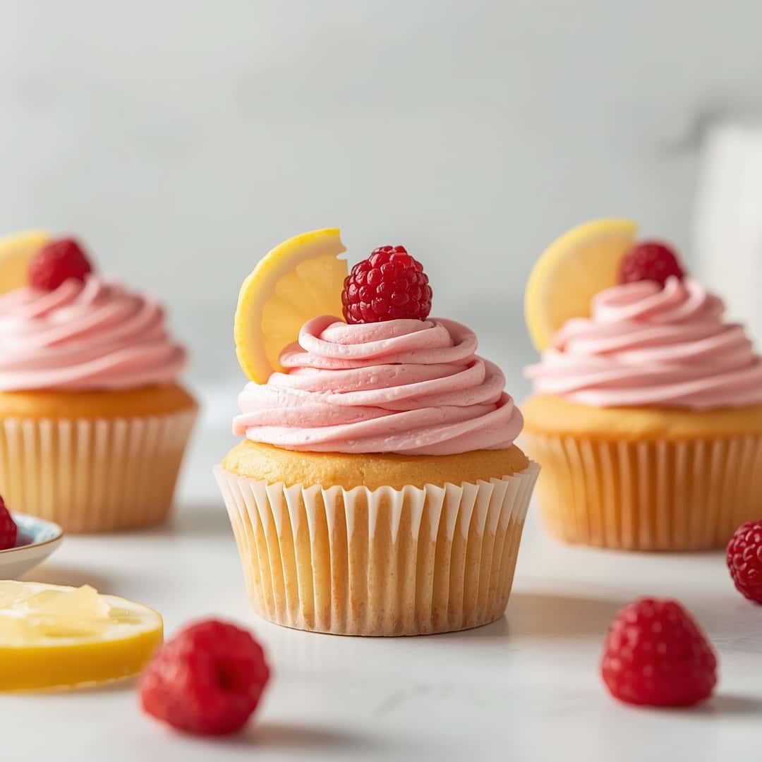 Lemon Cupcakes with Raspberry Buttercream