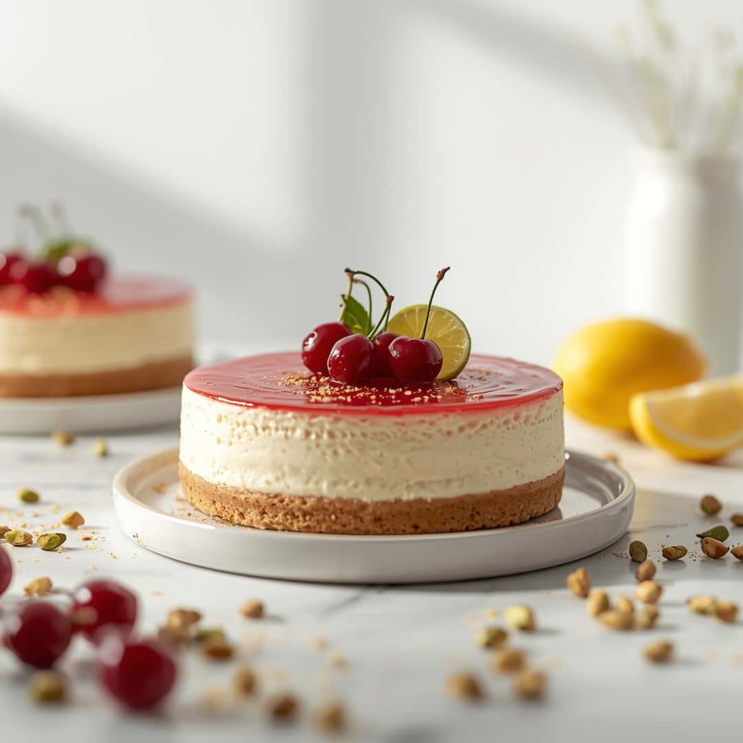 Lemon-Lime Cherry Pistachio Cheesecake