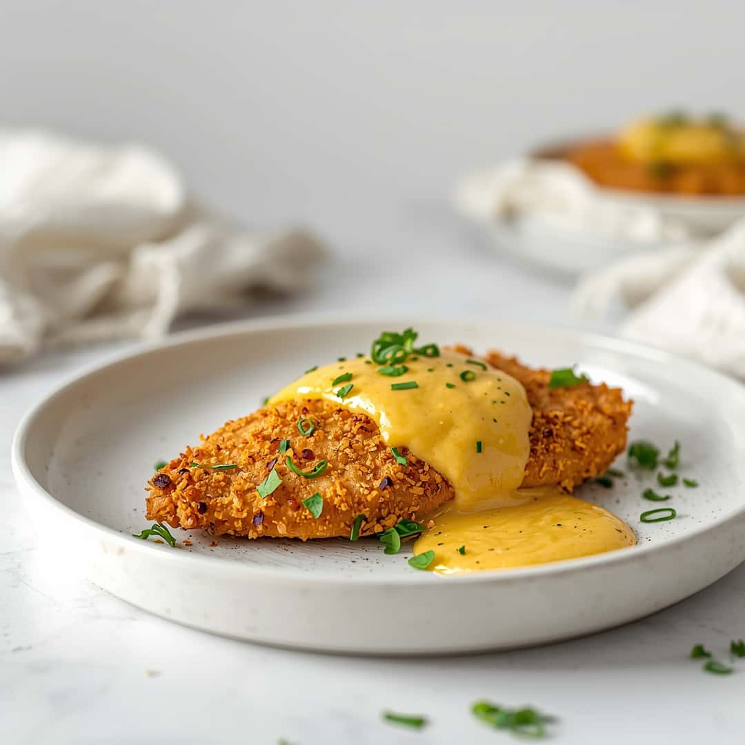 Pretzel Crusted Chicken With Cheddar Mustard Sauce Recipe