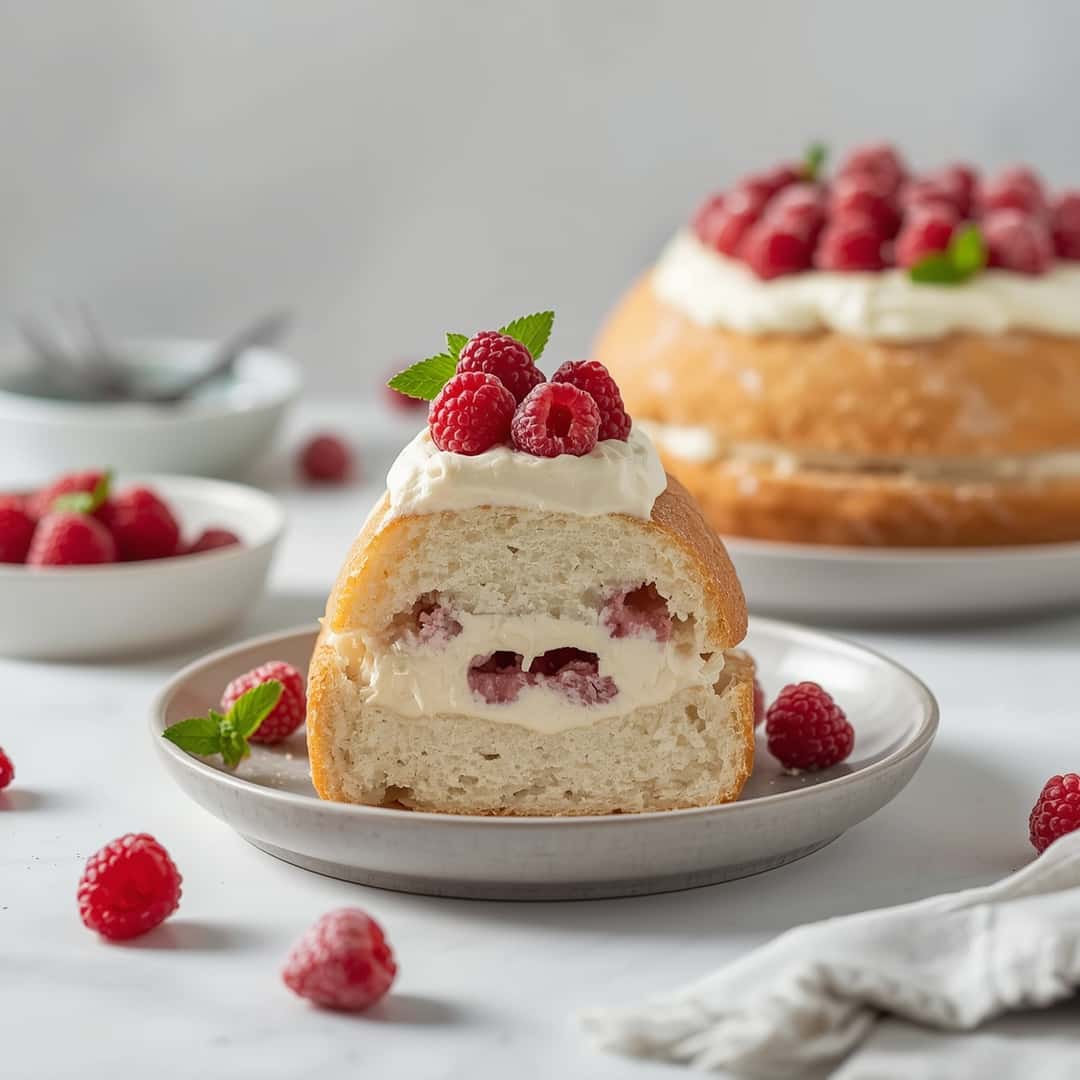 Raspberry And Cream Angel Food Cake