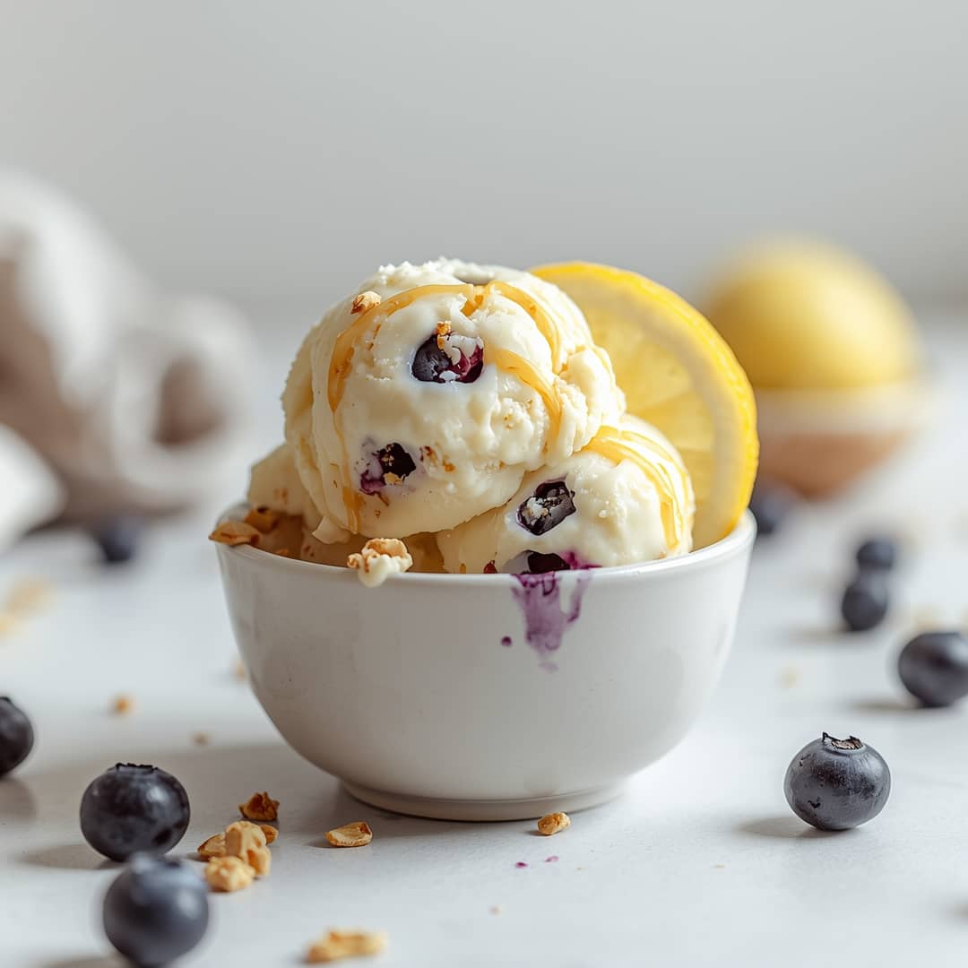 Creamy Lemon Blueberry Cheesecake Ice Cream