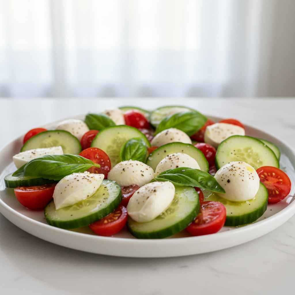 Easy Cucumber Caprese Salad 2 Easy Cucumber Caprese Salad