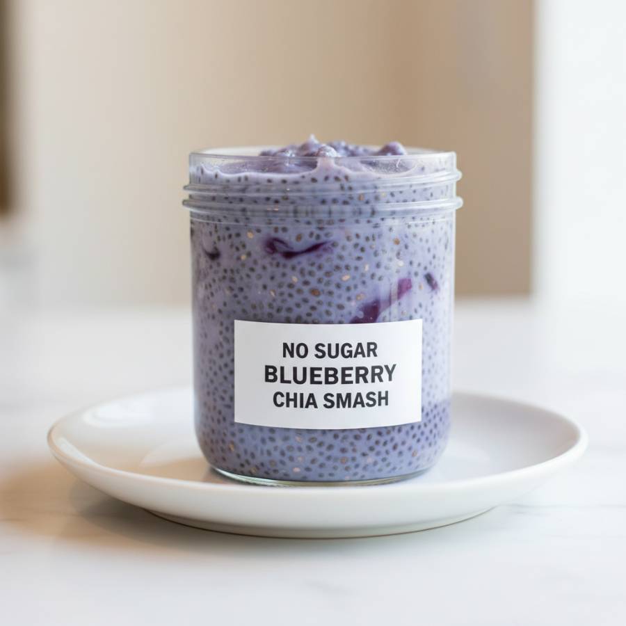 healthy no sugar blueberry chia seed smash jam featured