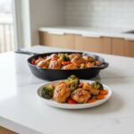 one pan hot honey garlic chicken roasted veggies featured