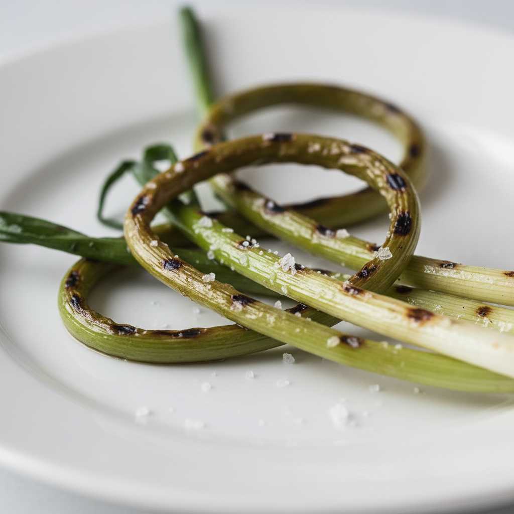 Simply Grilled Garlic Scapes Sea Salt