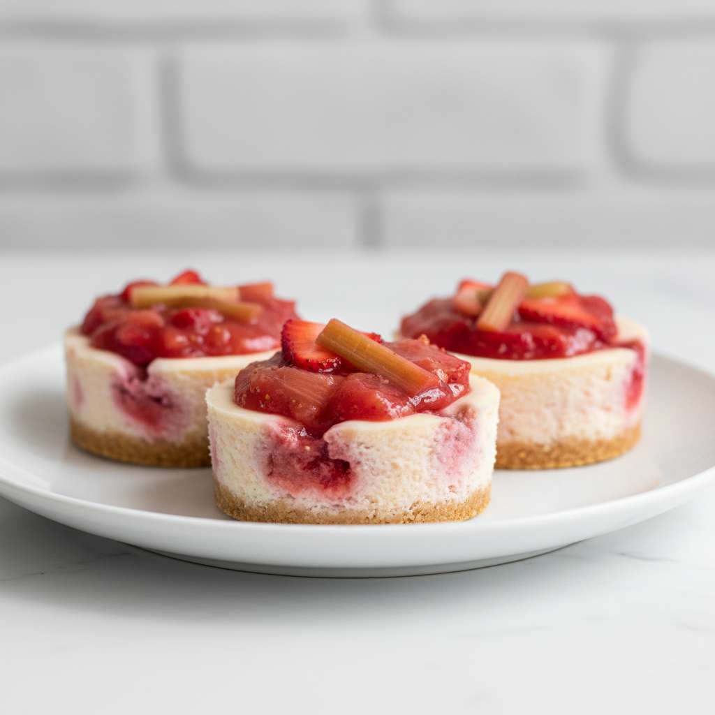 Strawberry Rhubarb Mini Cheesecakes