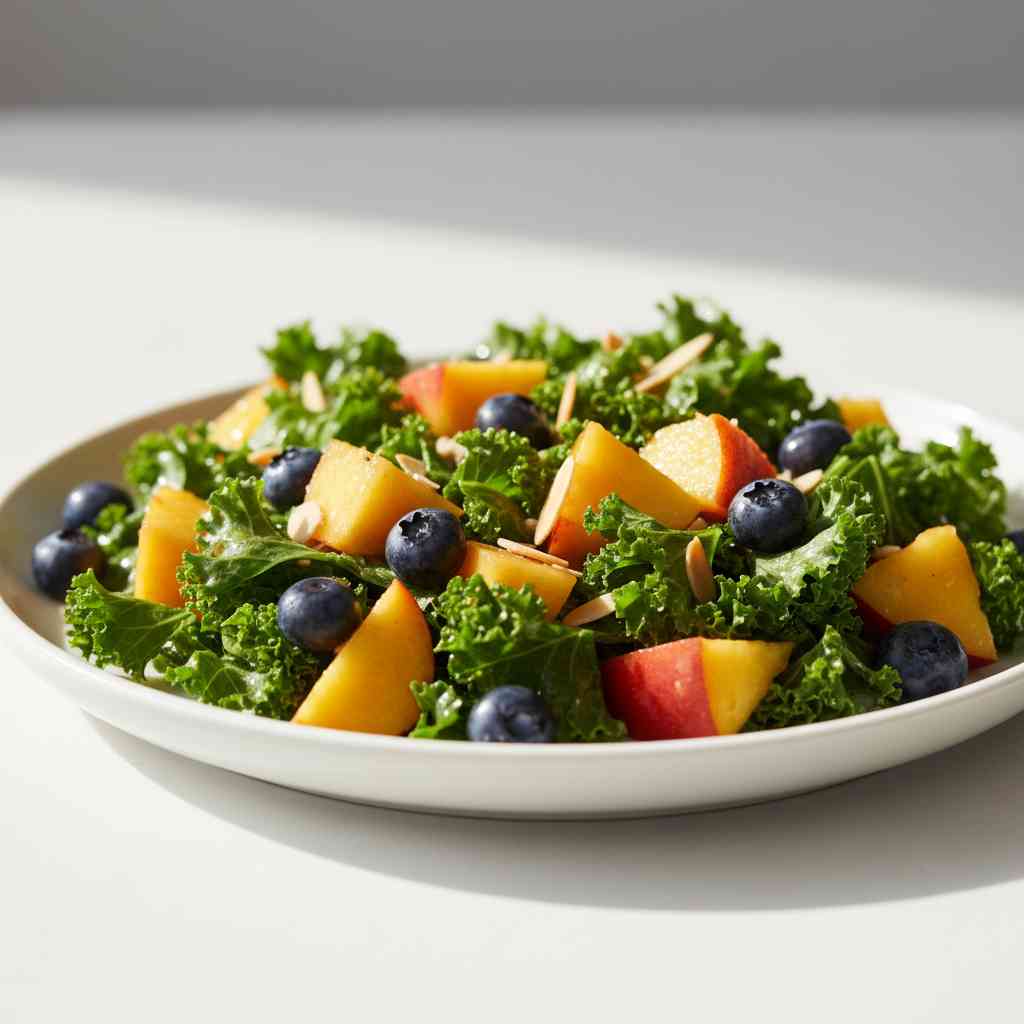 Summer Peach Blueberry Kale Salad 2 Summer Peach Blueberry Kale Salad