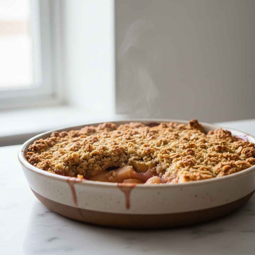 Warm Rhubarb and Apple Crumble