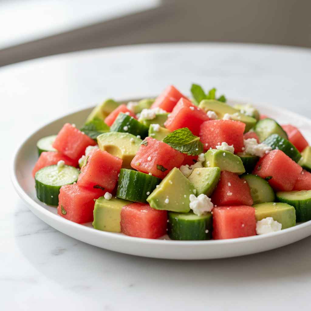 Watermelon Avocado Cucumber Salad 2 Watermelon Avocado Cucumber Salad