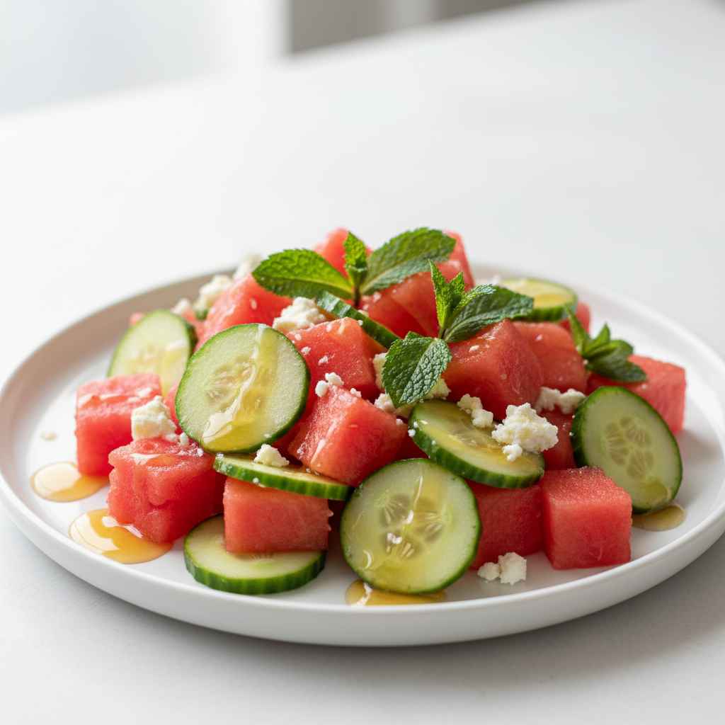 Watermelon Cucumber Salad Honey Lime Dressing 2 Watermelon Cucumber Salad Honey Lime Dressing