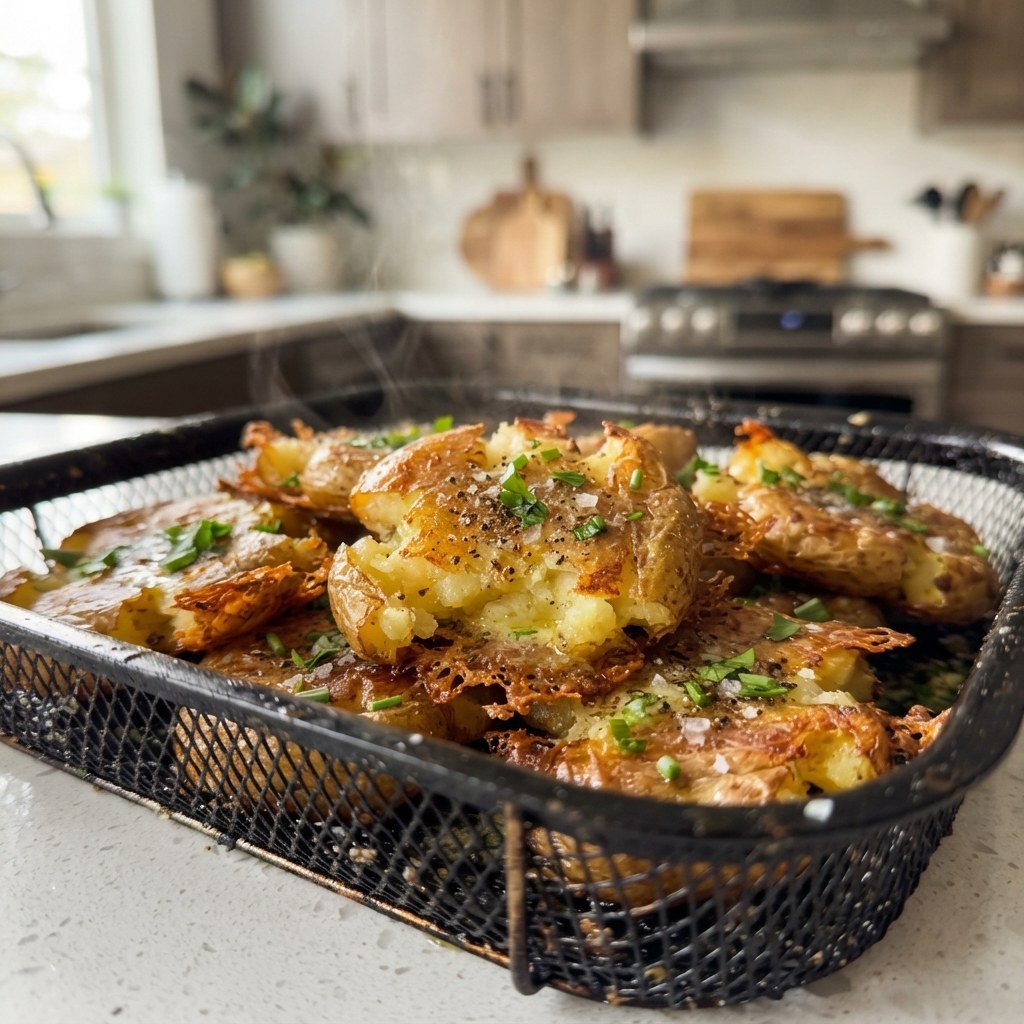 Crispy Garlic Air Fryer Smashed Potatoes