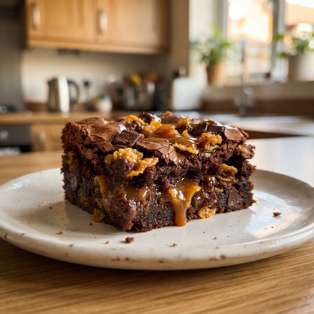 Fudgy Caramel Crunch Cornflake Brownies Recipe 2 Fudgy Caramel Crunch Cornflake Brownies Recipe