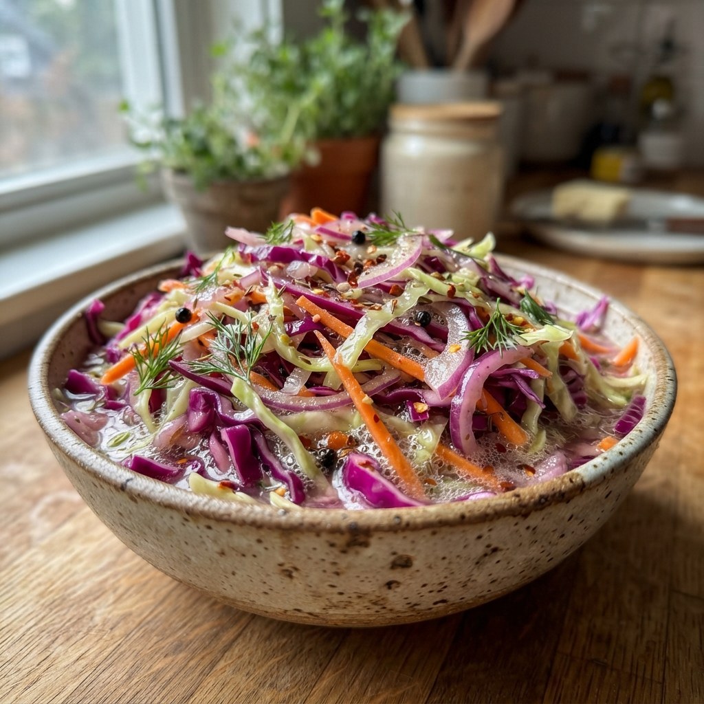 Tangy Homemade Fermented Cabbage Slaw for Gut Health